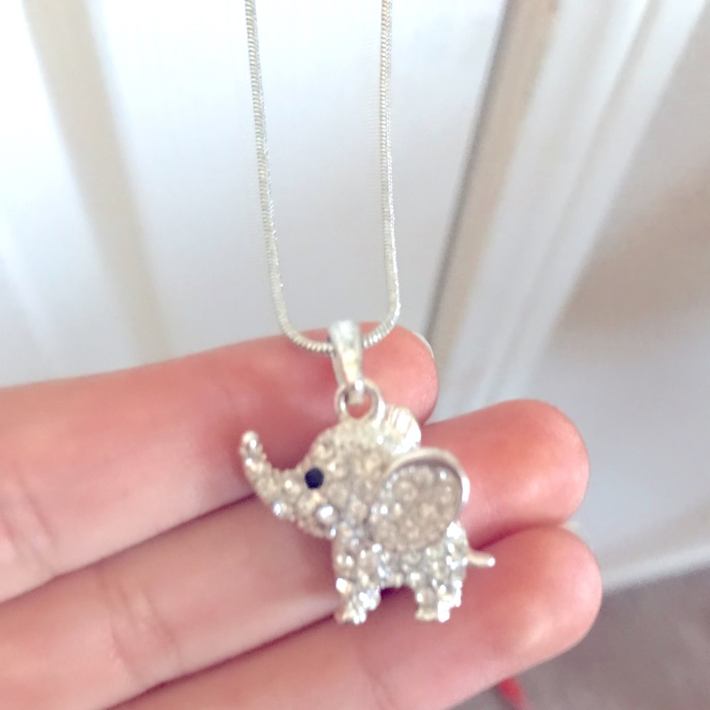 Costume diamond, plated silver, elephant necklace